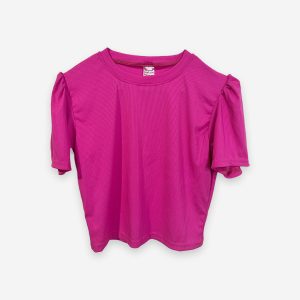 Round Neck Puff Sleeve Bubblegum Pink Color T shirt