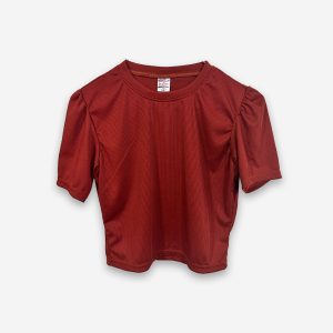 Round Neck Puff Sleeve Cherry Red Color T shirt