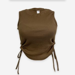 Rib Side Adjustable Sleeveless Brown Color T-shirt