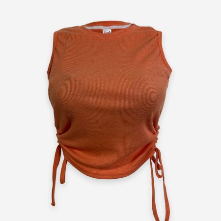 Rib Side Adjustable Sleeveless Orange Color T-shirt