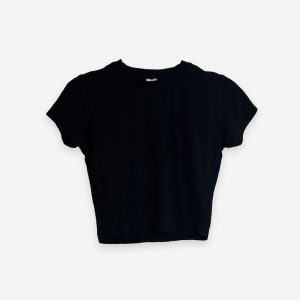 Rib Black Color Crop Top
