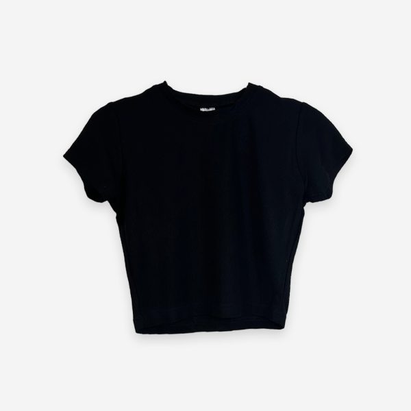 Rib Black Color Crop Top