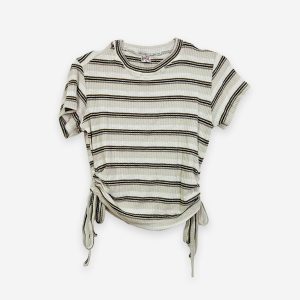 Rib Side Adjustable Cream and Black Color T-Shirt