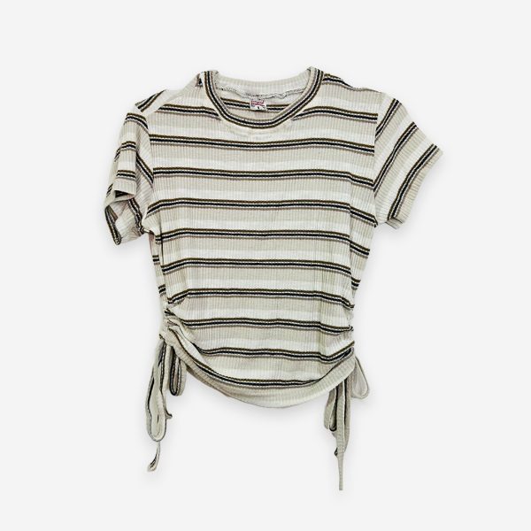 Rib Side Adjustable Cream and Black Color T-Shirt