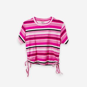 Rib Side Adjustable Pink and Black Color T-Shirt