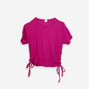 Rib Side Adjustable Pink Color T-Shirt