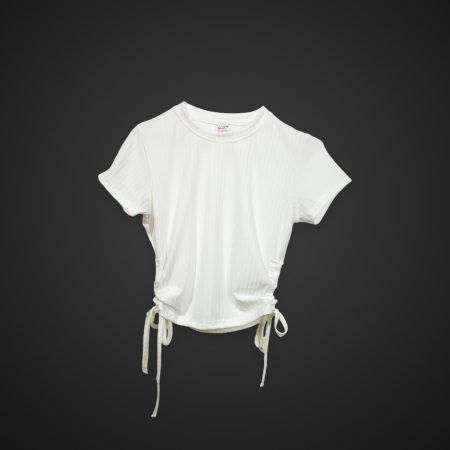 Rib Side Adjustable White Color T-Shirt