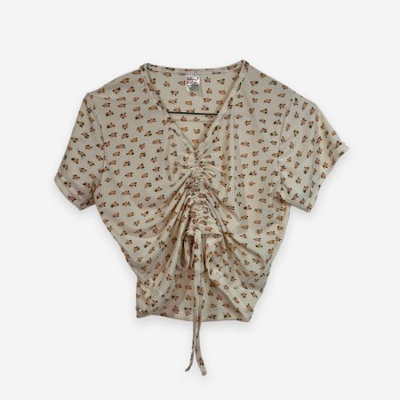 Ruched Printed Crop Top White and Orange Color