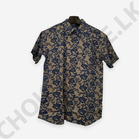 Dark Blue and Gold Printed Men's Shirt