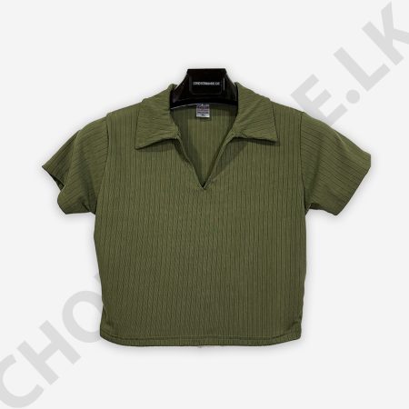 Home Page Rib Collar Green T-shirt