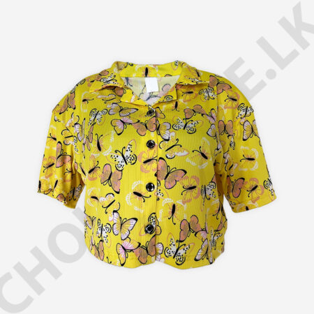 Home Page Butterfly Print Button Front Yellow Blouse