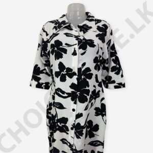 Long Sleeve Casual Lapel Button Shirt Dress White And Black