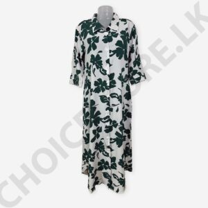 Long Sleeve Casual Lapel Button Shirt Dress White And Green