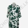 Long Sleeve Casual Lapel Button Shirt Dress White And Green - Image 3