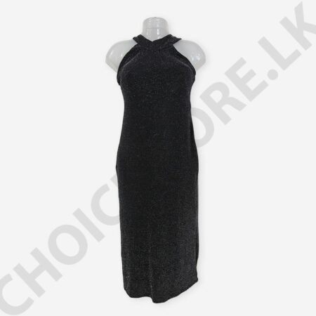 Halter Neck Midi Party Black Color Dress