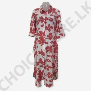 Long Sleeve Casual Lapel Button Shirt Dress White And Pink