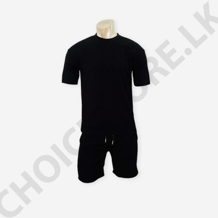 Men's Black Color T-Shirt and Short Set Two Pieces Outfits