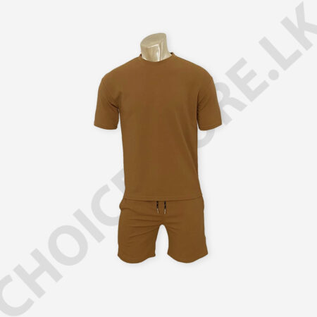 Men's Light Brown Color T-Shirt and Short Set Two Pieces Outfits