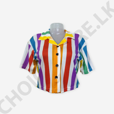 Button Front Mix Color Printed Blouse