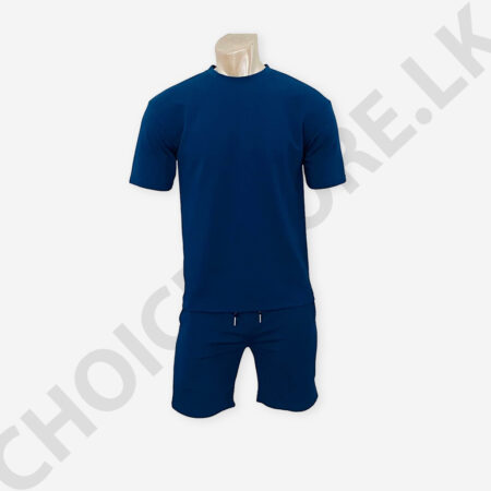 Men's Dark Blue Color T-Shirt and Short Set Two Pieces Outfits