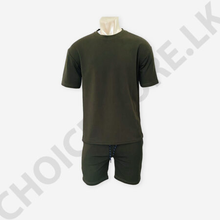 Men's Dark Green Color T-Shirt and Short Set Two Pieces Outfits