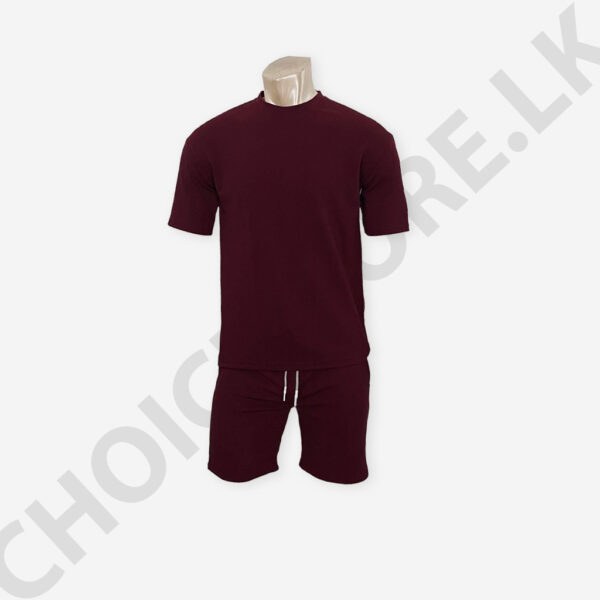 Men's Maroon Color T-Shirt and Short Set Two Pieces Outfits