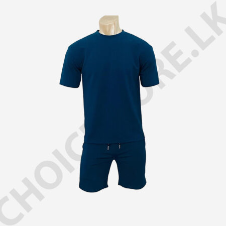 Men's Peacock Blue Color T-Shirt and Short Set Two Pieces Outfits