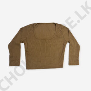 Square Neck Long Sleeve Crop Top Brown Color