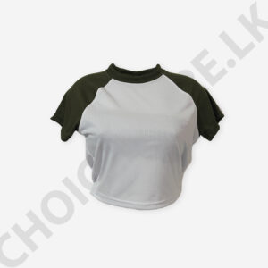 Raglan Sleeve Crop Top Green And White Color