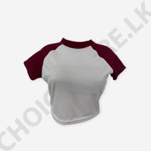 Raglan Sleeve Crop Top Maroon And White Color