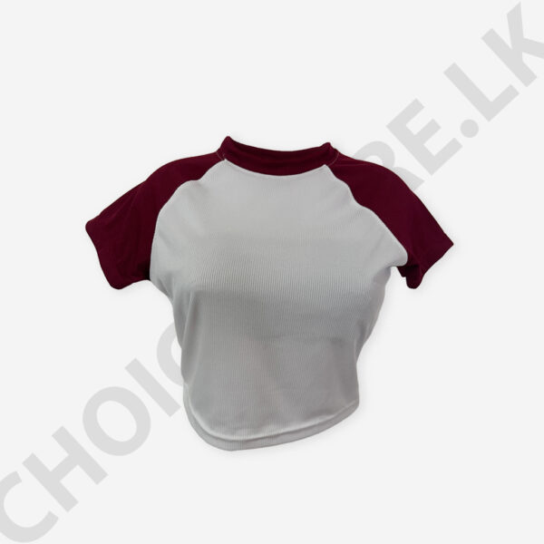 Raglan Sleeve Crop Top Maroon And White Color