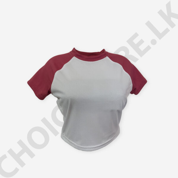 Raglan Sleeve Crop Top Pink And White Color