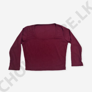 Square Neck Long Sleeve Crop Top Magenta Color