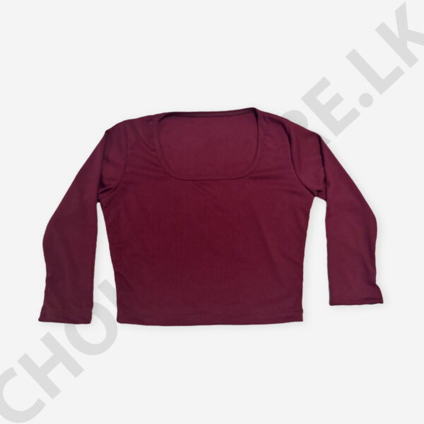 Square Neck Long Sleeve Crop Top Magenta Color