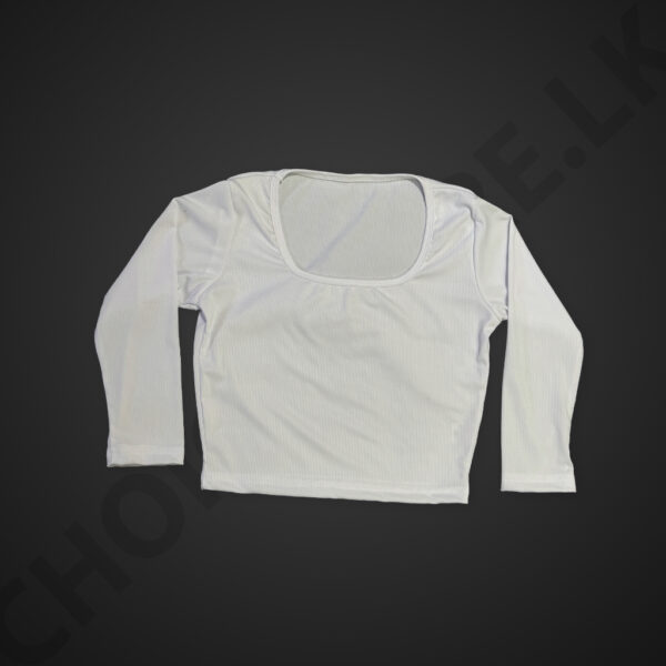 Square Neck Long Sleeve Crop Top White Color