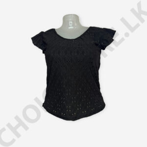 Cutlon Ruffle Sleeve Top Black Color