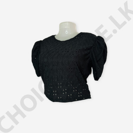 Home Page Cutlon Puff Sleeve Top Black Color