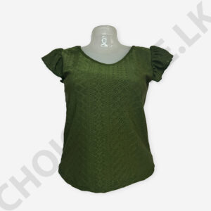 Cutlon Ruffle Sleeve Top Green Color