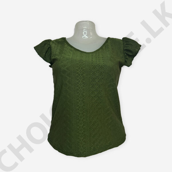 Cutlon Ruffle Sleeve Top Green Color