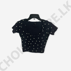 Square Neck Printed Dark Blue Color Crop Top