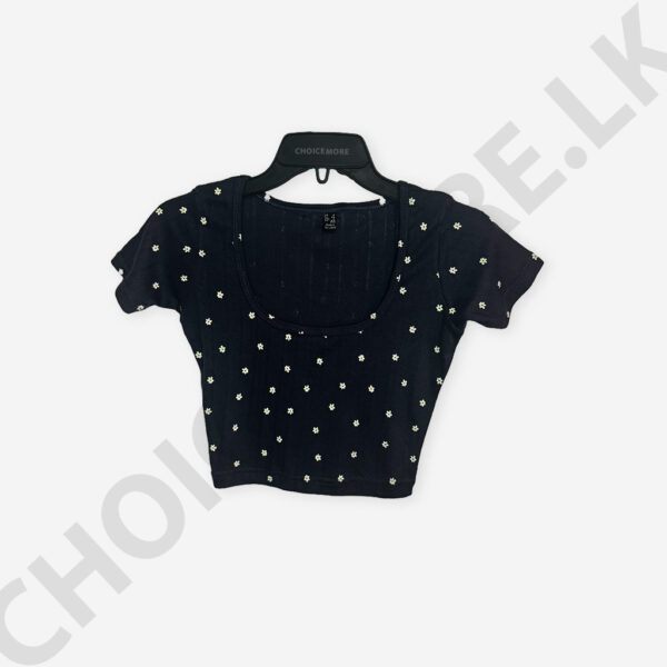 Square Neck Printed Dark Blue Color Crop Top