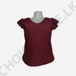 Cutlon Ruffle Sleeve Top Maroon Color