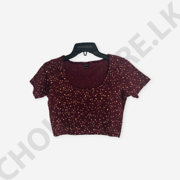Square Neck Printed Maroon Color Crop Top