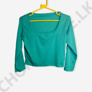 Square Neck Long Sleeve Crop Top Green Color