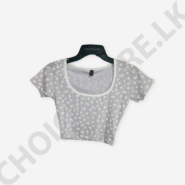 Square Neck Printed Purple Color Crop Top