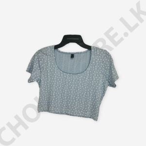 Square Neck Printed Light Blue Color Crop Top