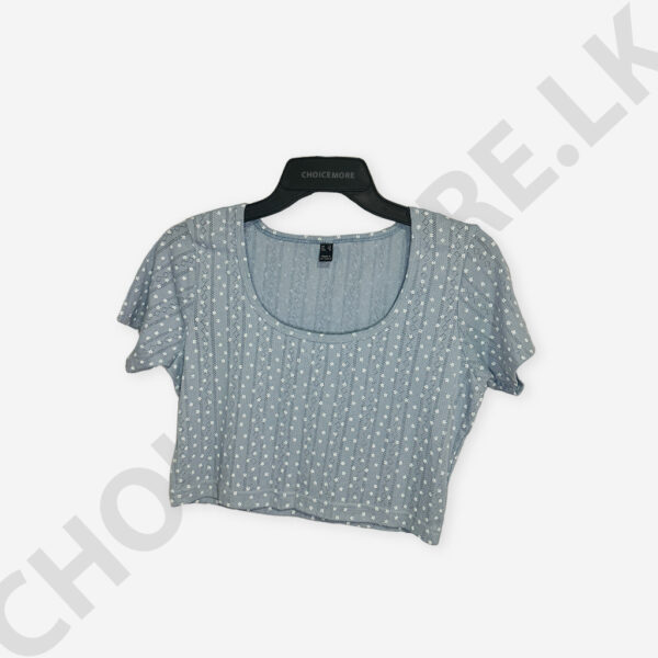 Square Neck Printed Light Blue Color Crop Top