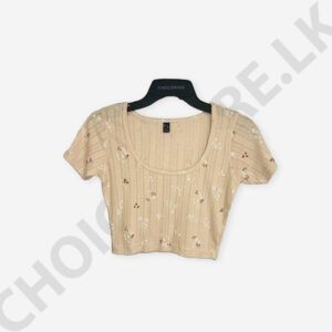 Square Neck Printed Peach Color Crop Top