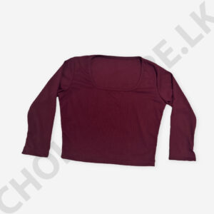 Square Neck Long Sleeve Crop Top Maroon Color