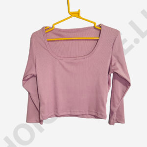 Square Neck Long Sleeve Crop Top Black Color